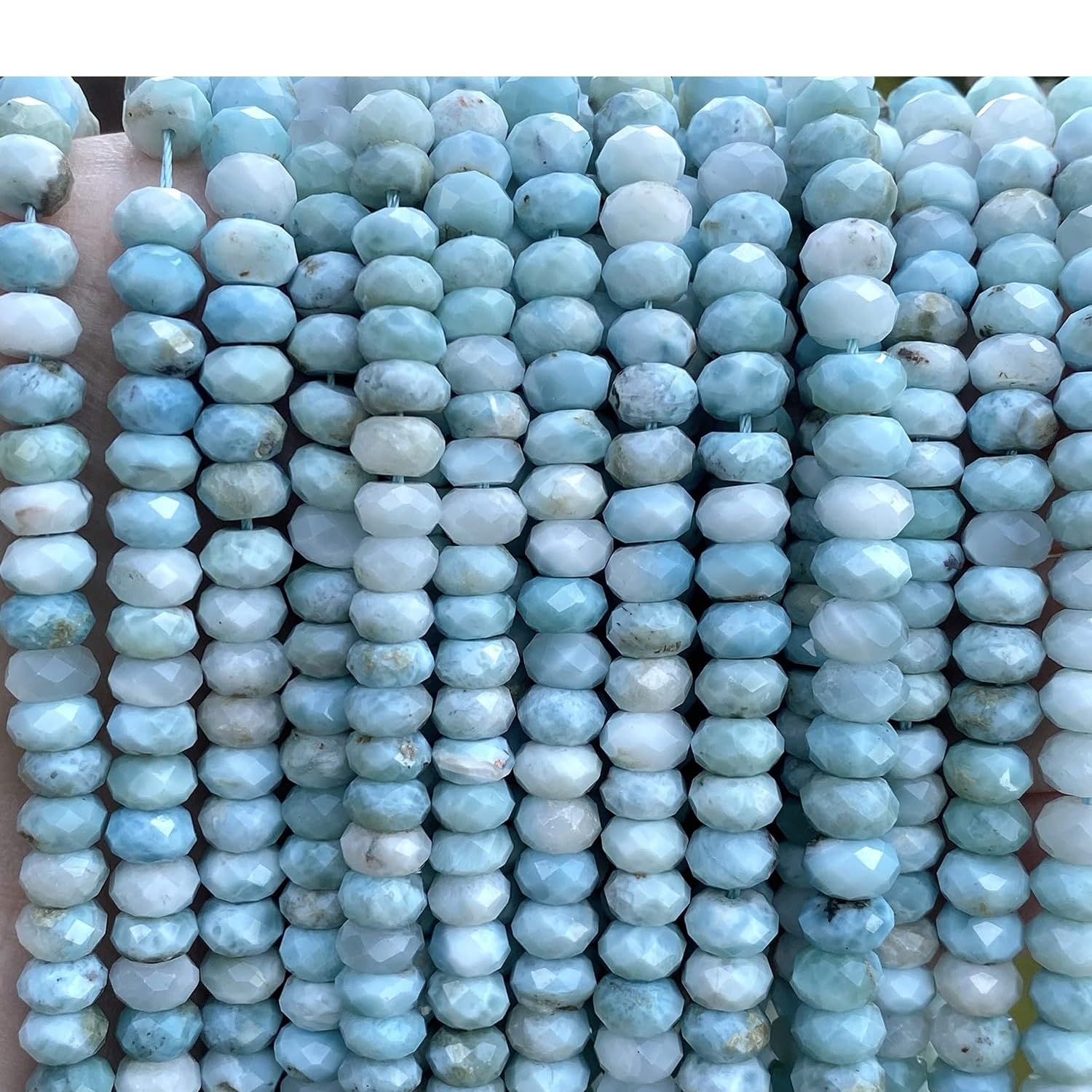 HI InternationalHI International Sky-Blue Larimar AKA Dolphin Stone (Blue Pectolite from Caribbean- Beautiful White Matrix) Tiny 5mm Faceted Rondelle Natural Semi-Precious Gemstone Healing Energy Beads