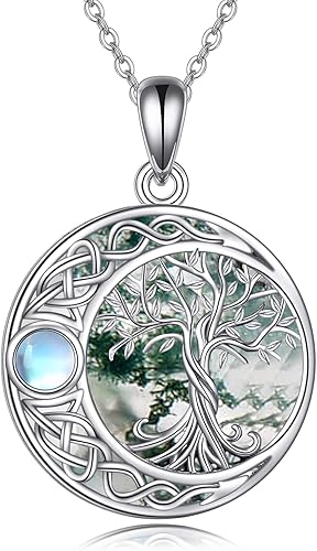 Miniatura 7 de Collar de árbol de la vida de plata de ley 925 con dije de nudo celta de concha de abulón para mujer
