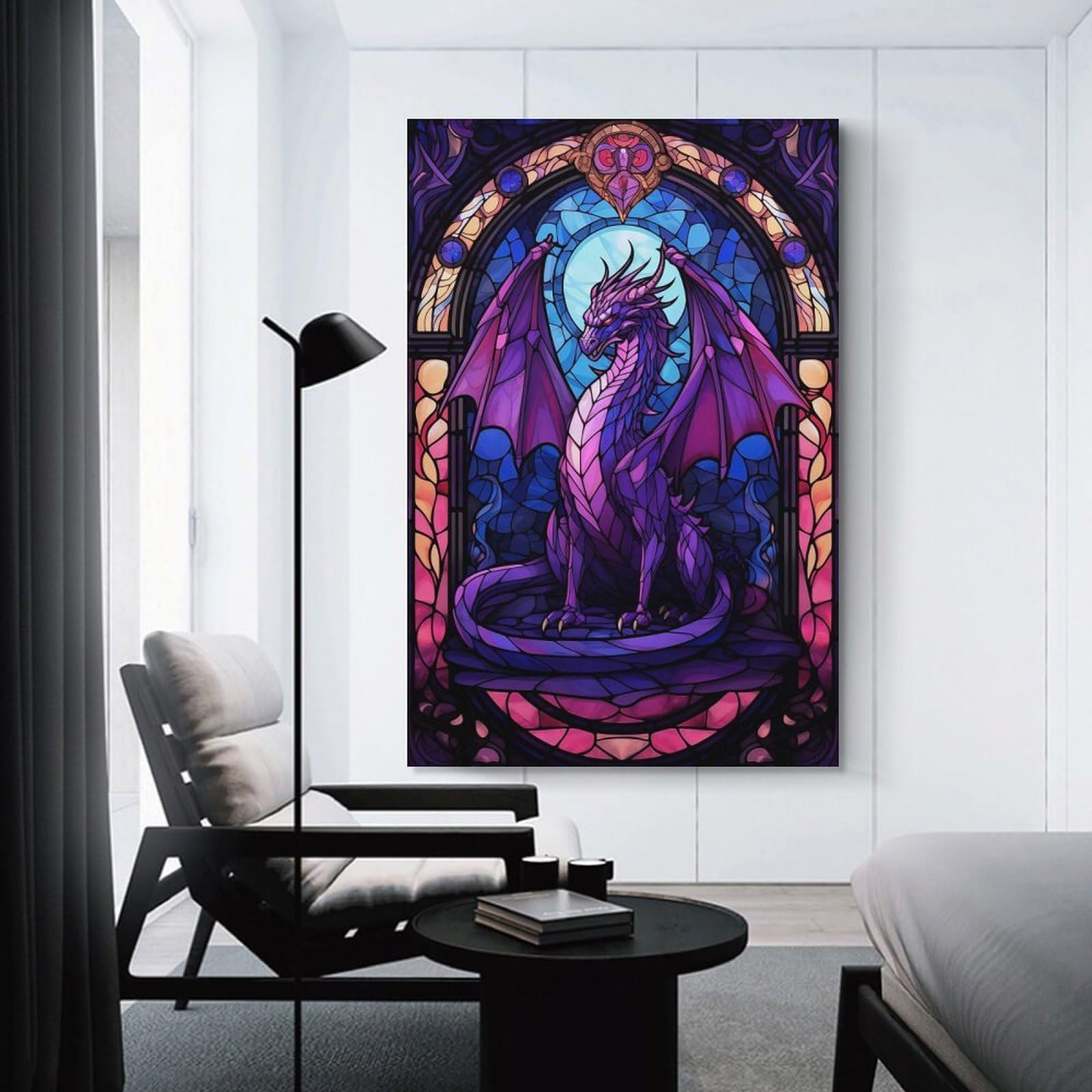 Junmoney Unframe-Style-18-1 Purple Drakonar Dragon Wall Picture Print 12X18inch(30X45cm), For Lounge Decor, Offices Or Entryway Styling, Versatile Wall Decor For Many Rooms