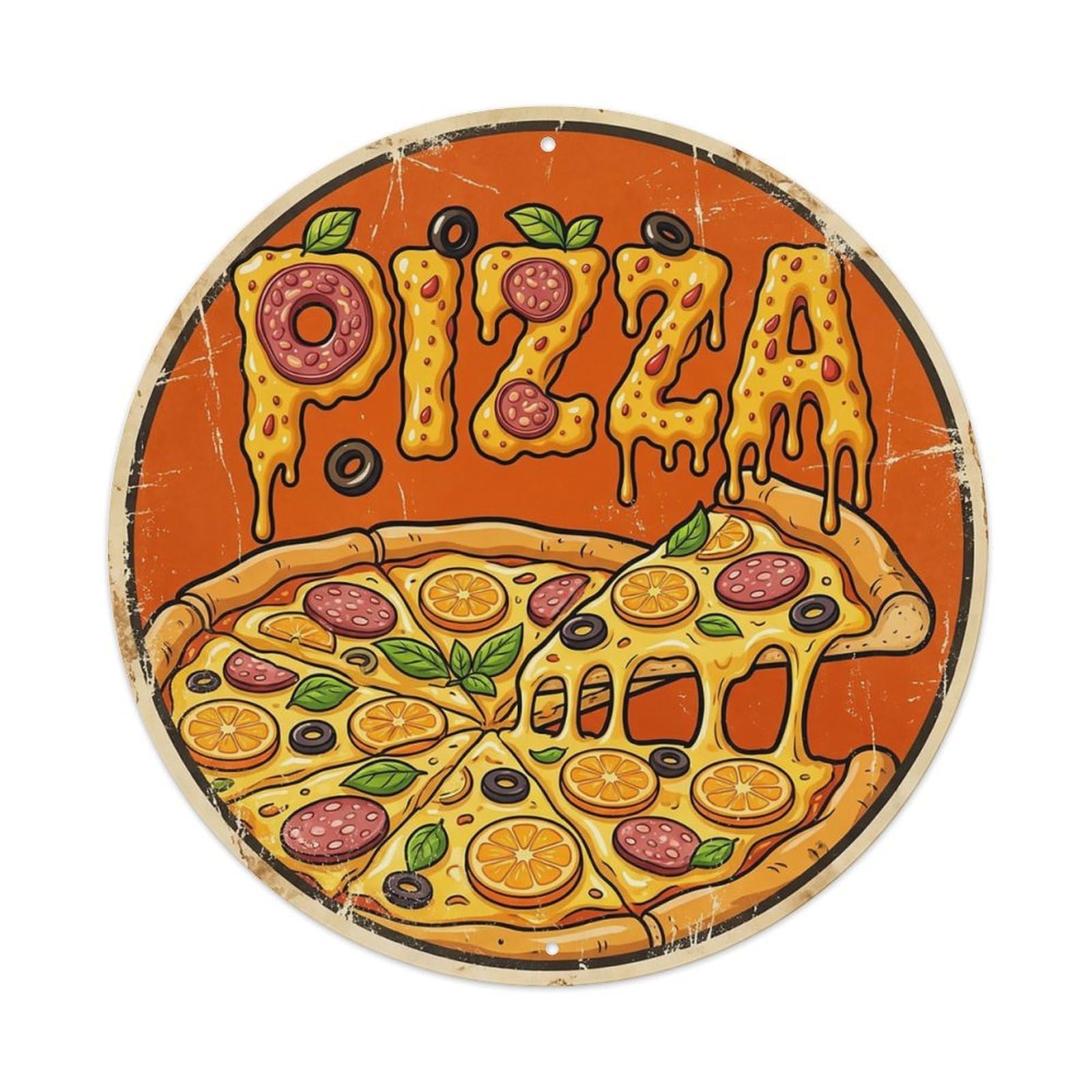 Huiyhb 8X8inch(20X20cm) Vintage Pizza Slice Kumquat Citrus Metal Tin Sign