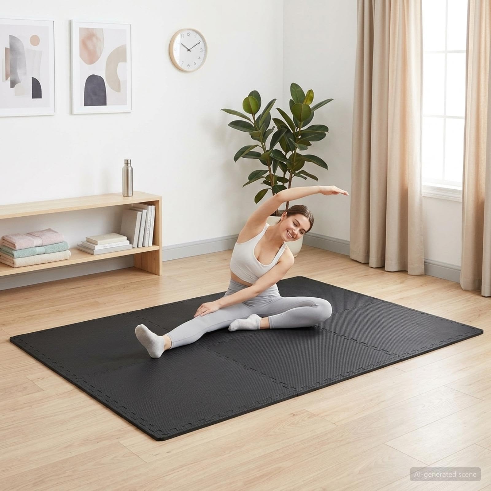 Fußmatten 50 Stück Schwarz 18 m² EVA-Schaum Bodenmatten für Home Gym Fitnessraum Schutzmatten rutschfest, schalldämmend, vibrationsdämpfend, geeignet für Laufband, Crosstrainer, Rudergerät