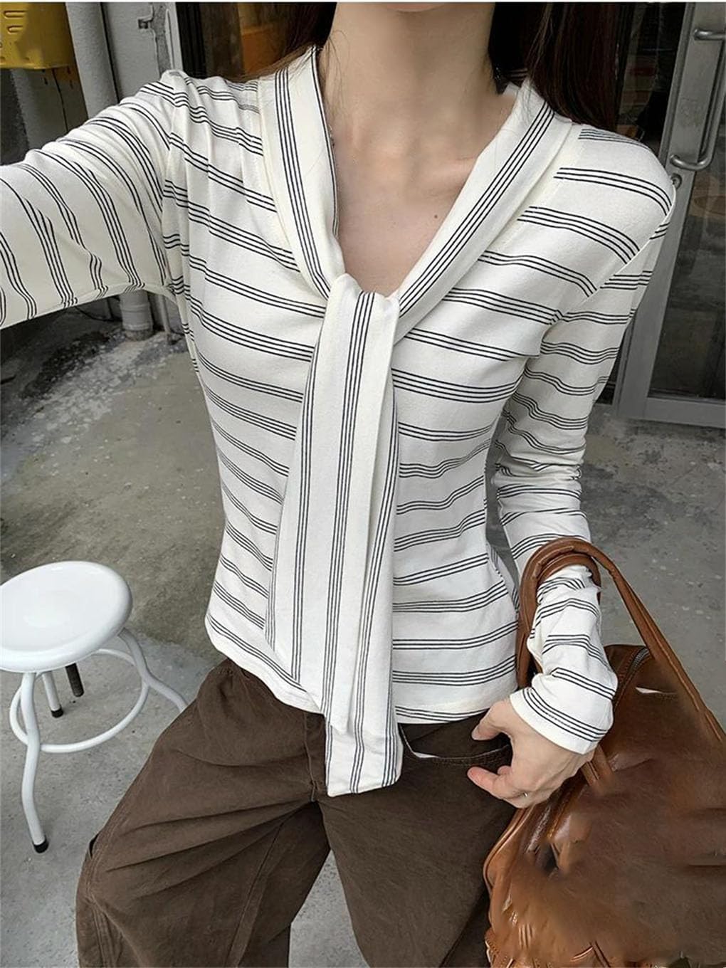 Women Lace-Up Decoration T-Shirt Woman Clothes Tops Female Temperament Short Going Out Travel T-Shirt