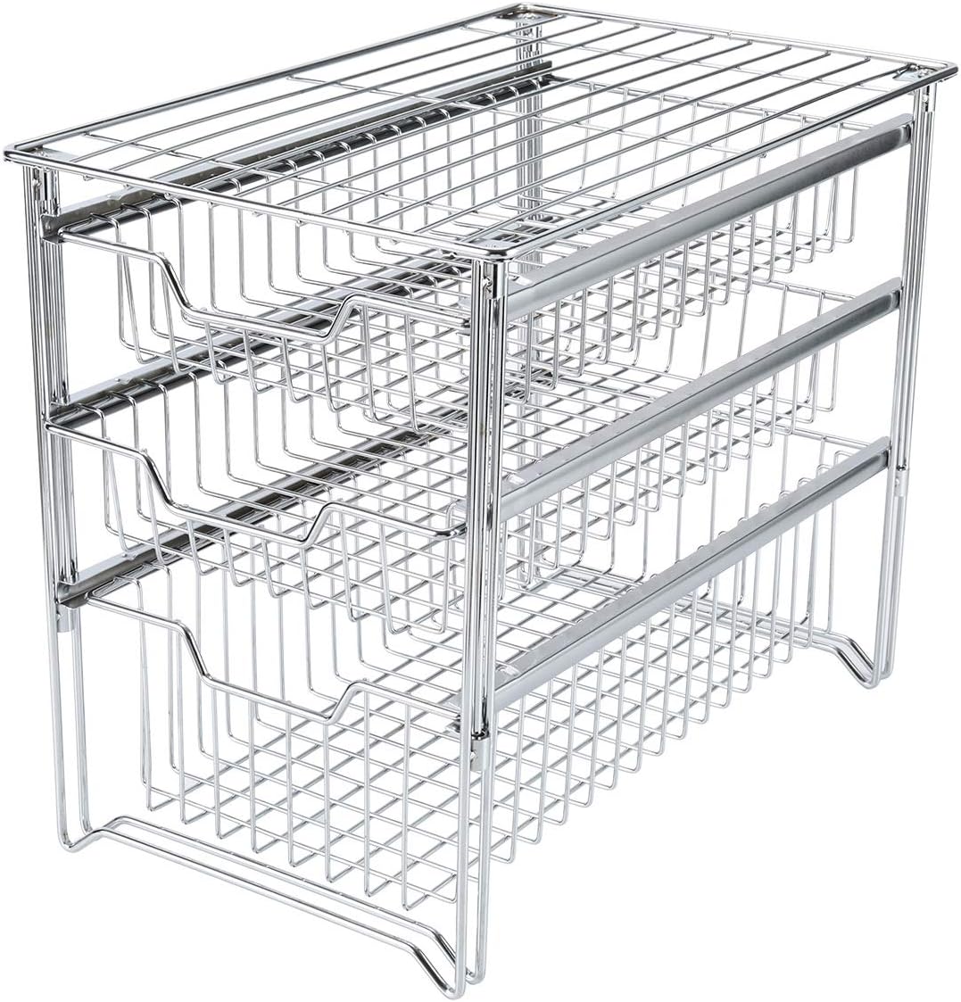 TQVAI 3 Tier Under Sink Organizer Sliding Pull Out Shelves