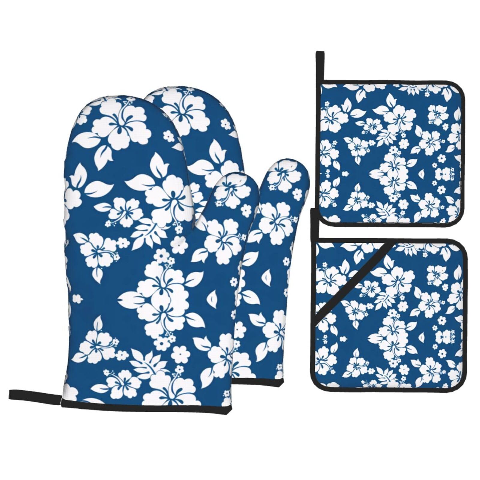 HJFCZH Hawaii Flower Prints Kitchen Throw Set: Durable Oven Layers with Waterproof Polyester – 4 Piece Heat Protection System