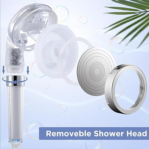 Miniatura 4 de Besititli - Cabezal de ducha con mano, cabezal de ducha de alta presión con manguerasoporte, filtros de algodón y esponja de baño, 3 ajustes de
