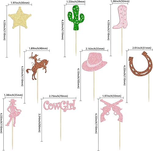 Miniatura 2 de 36 adornos para cupcakes de vaquera, zapatos de caballo con purpurina, cactus, pistola, cupcakes, sombreros de vaquera, botas, decoraciones de