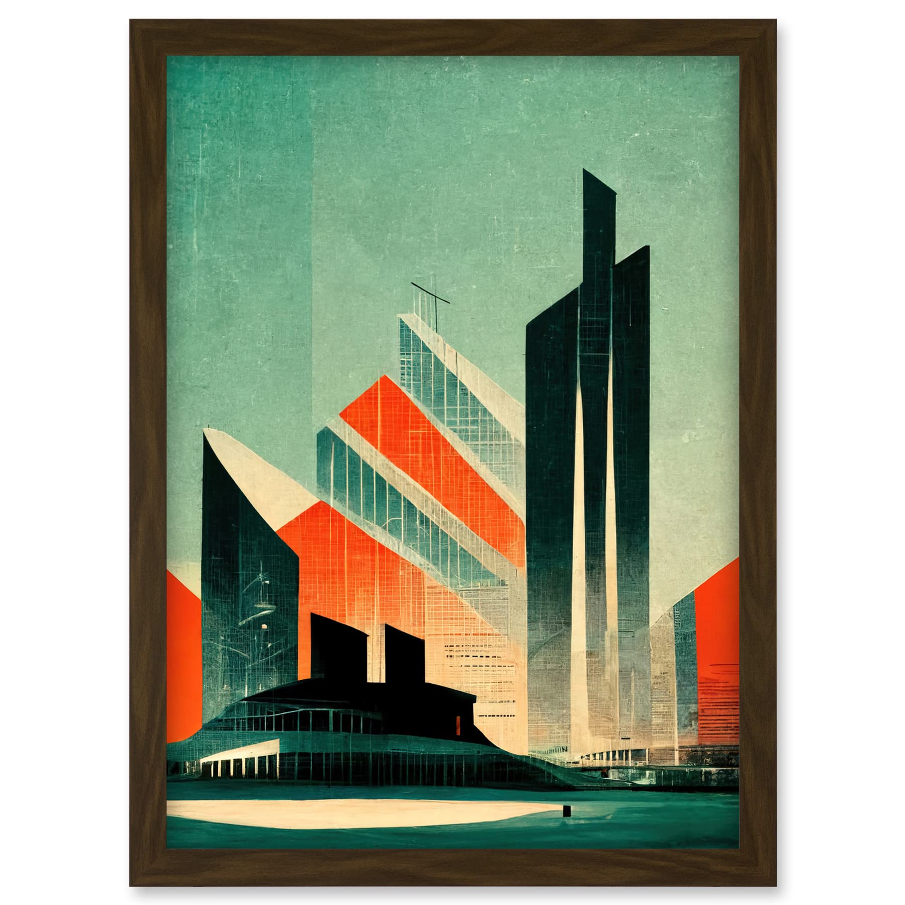 Doppelganger33 LTD Futuristic Abstract Architecture Cityscape Teal And Orange Artwork Framed A3 Wall Art Print