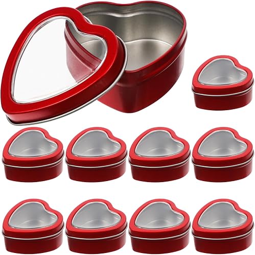 40Pcs Heart Shaped Tin: 2oz Empty Candy Containers with Clear Window Lids for Ca