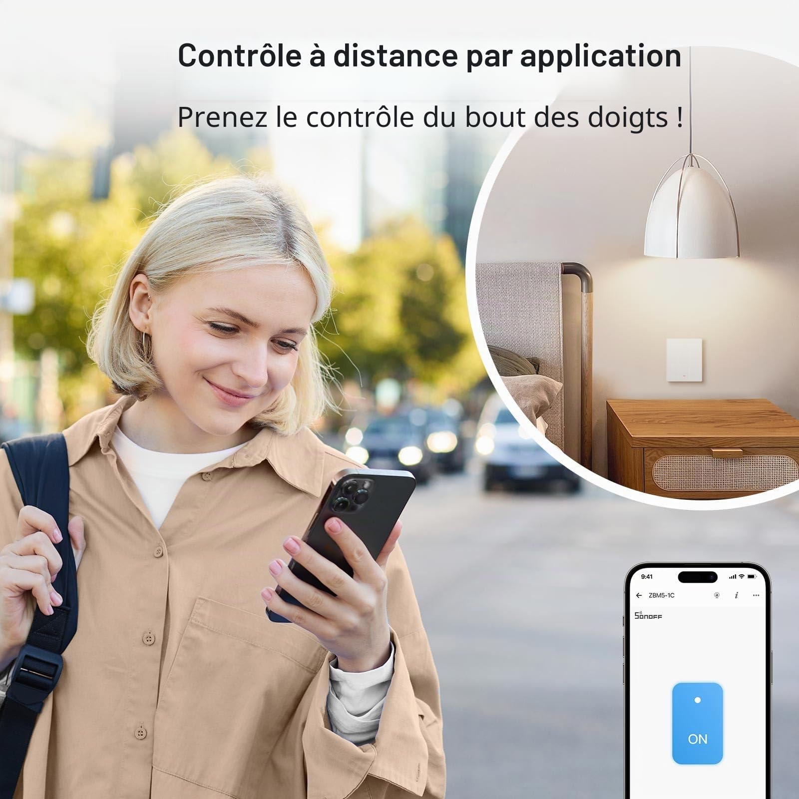SONOFF Zigbee Smart Light Switch, Requiert SONOFF Zigbee Hub, Smart Switch, Sans Neutre ou avec Neutre, APP Remote Control, Zigbee Switch ZBM5 80-Type, 1 Bouton