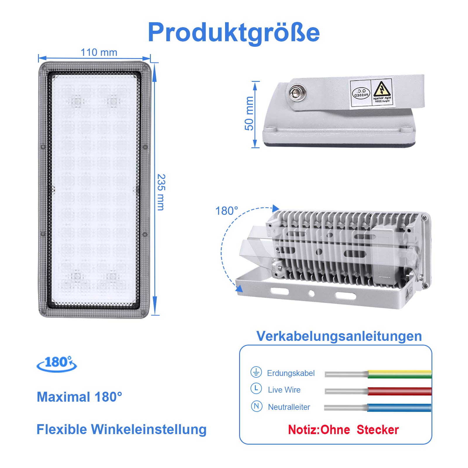 reflektor LED, 50 W, 5000 lm, bardzo jasny, reflektor zewnętrzny LED, 3000 K, klasa wodoszczelności IP67, 2 sztuki w zestawie