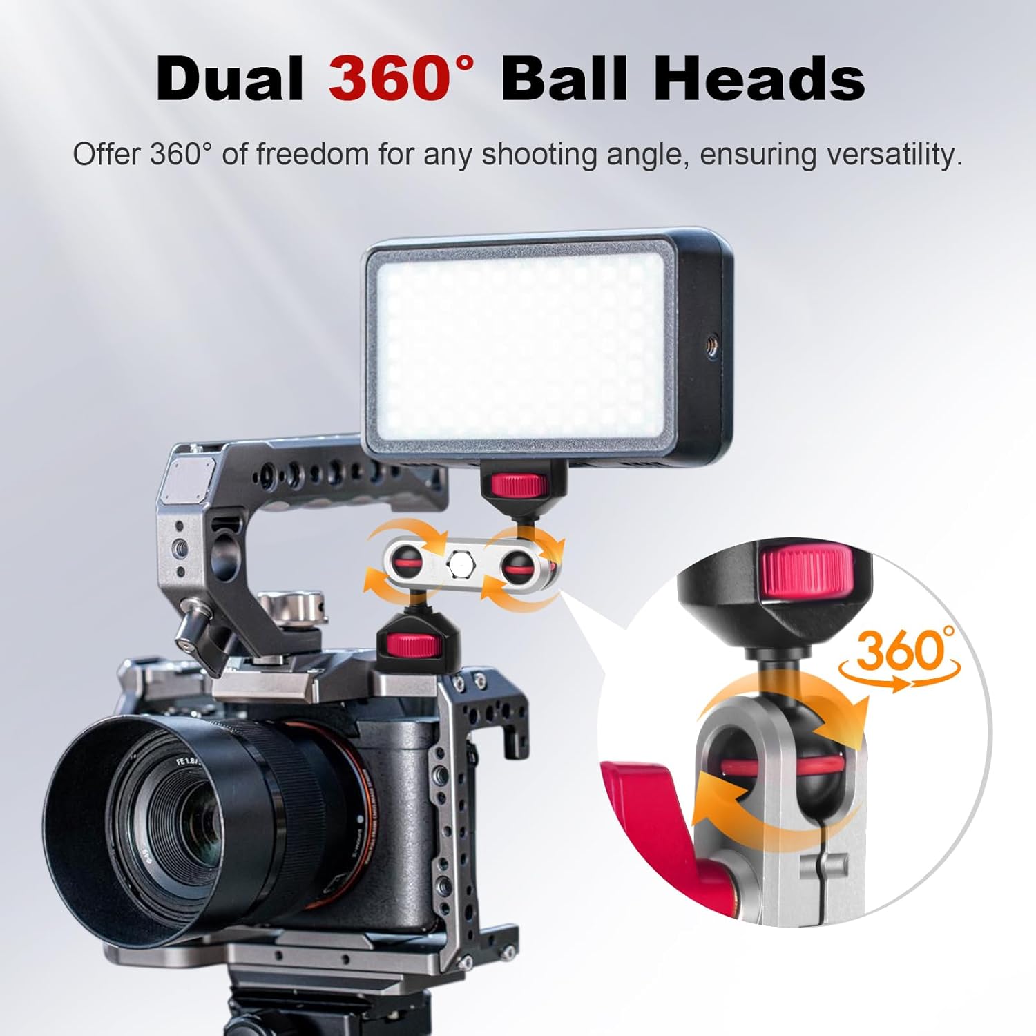 cametv Camera Magic Arm with Dual Ball Head & 1/4" Screws, Aluminum Magic Arm Camera Mount 360° Rotation for Monitor/LED Light/Microphone/Cage/Tripod (64005)