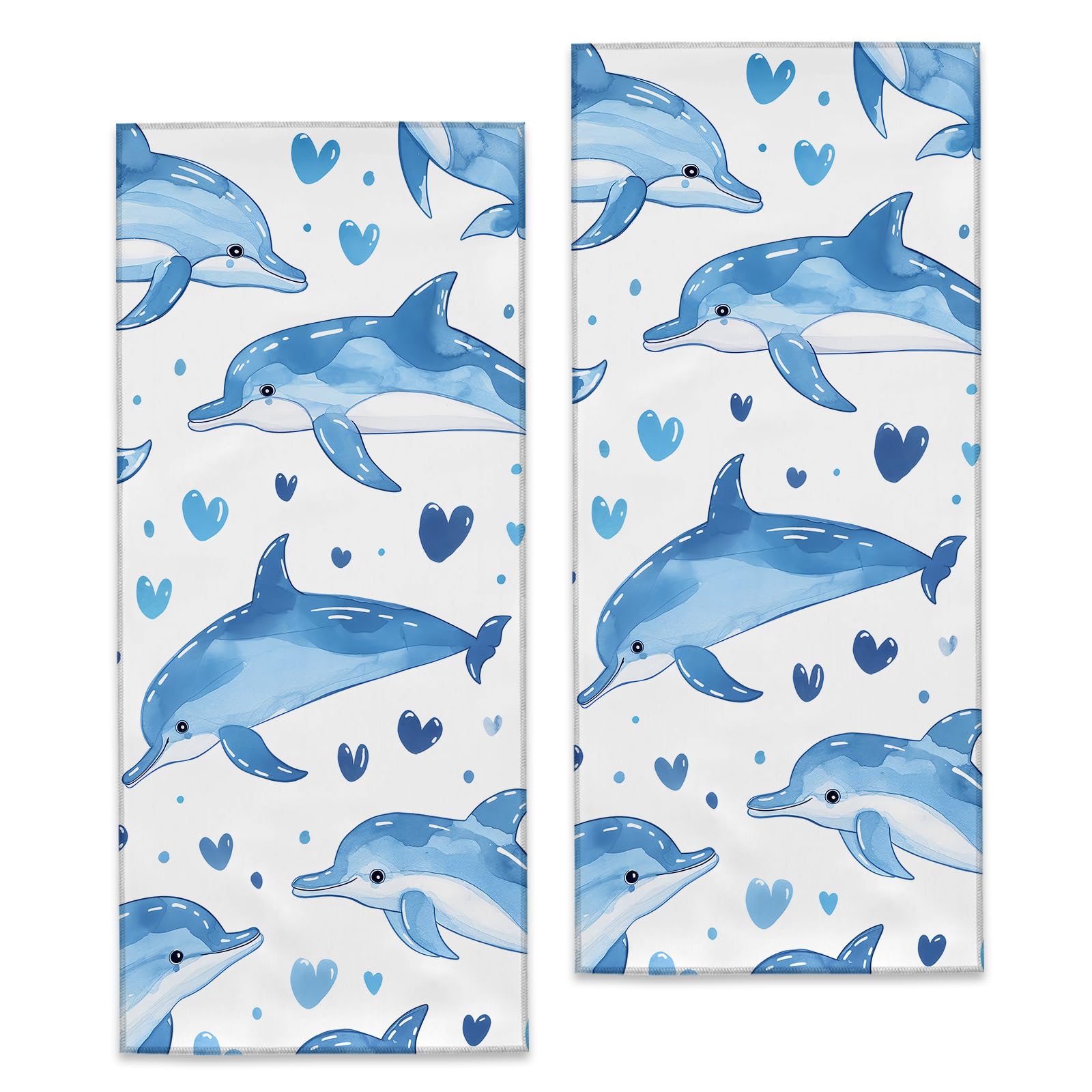 Turamurra Dolphin Hand Towels - 2 Pack, 14.5" X 28", Soft Microfiber Polyester Bath Towel Set with Ocean Dolphin, for Bathroom Kitchen Spa Hotel Decor