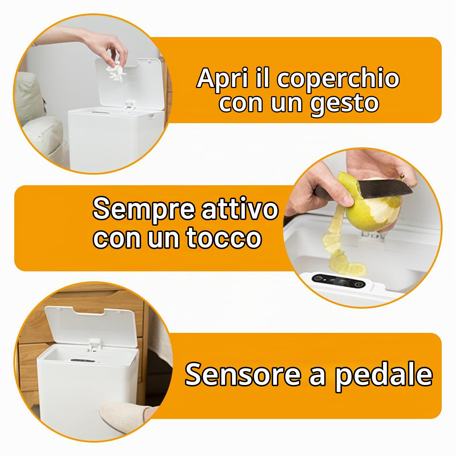 Pattumiera Intelligente con Sensore,Pattumiera Automatica 15 L Silenziosa,IPX5 Impermeabile,Elettrico Pattumiera Bagno con Coperchio per Cucina,Bagno,Ufficio e Soggiorno,Bianco