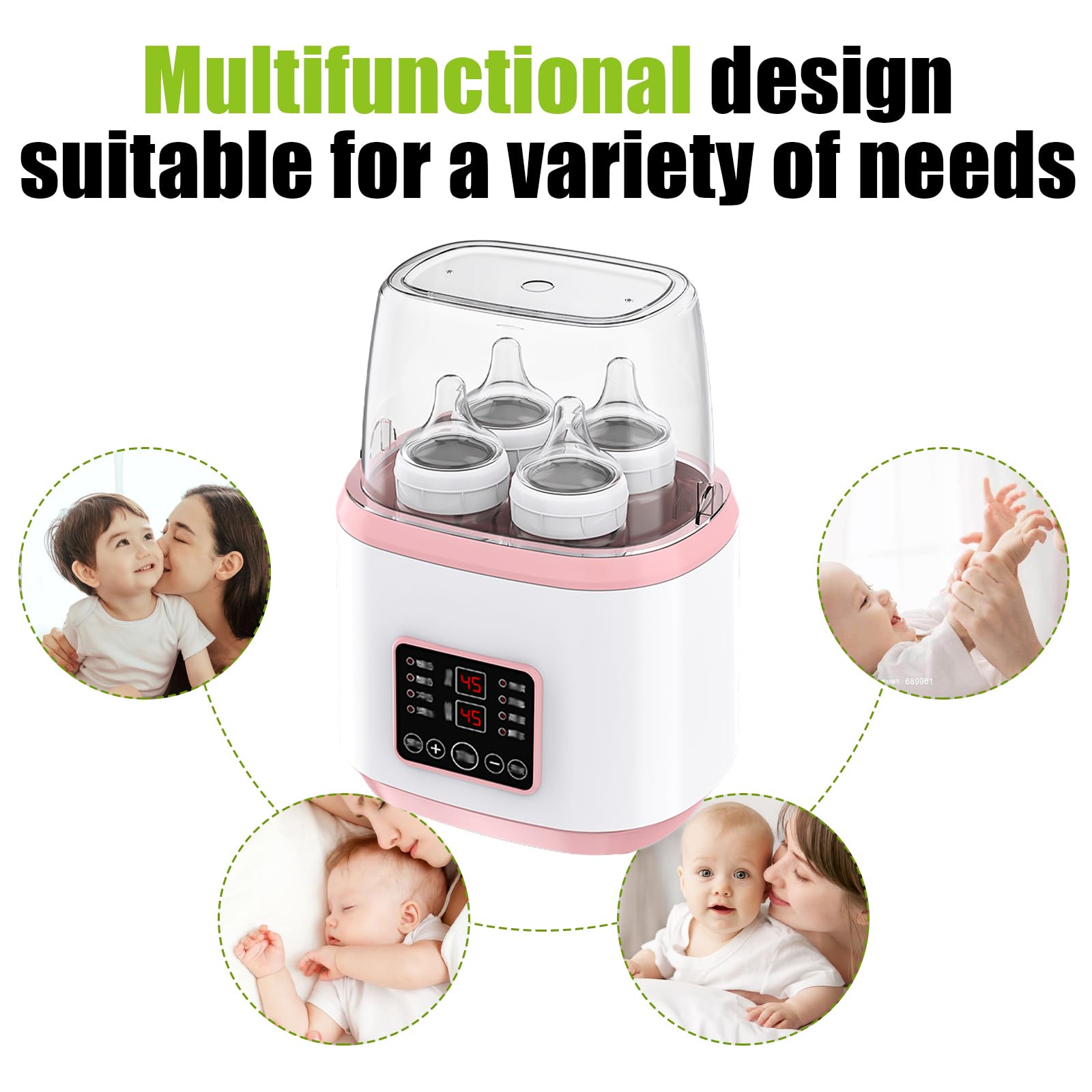 8-in-1 Flaschenwärmer Baby, Sterilisator für babyflaschen, Schnell-Flaschenwärmer Milchflaschenwärmer für Babys, Fast Babykostwärmer & Abtauung mit LCD-Display, BPA-freier Babynahrungsheizung,Rosa