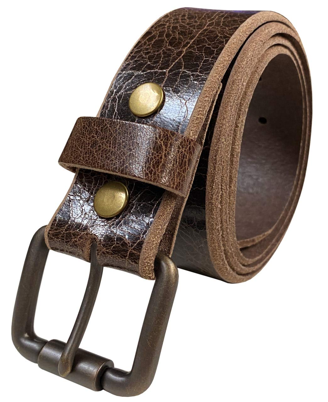 BS304-One piece Genuine Full Grain Vintage Leather Belt Strap with Snaps on or Belt with Roller Buckle_1-1/2"(38mm) wide