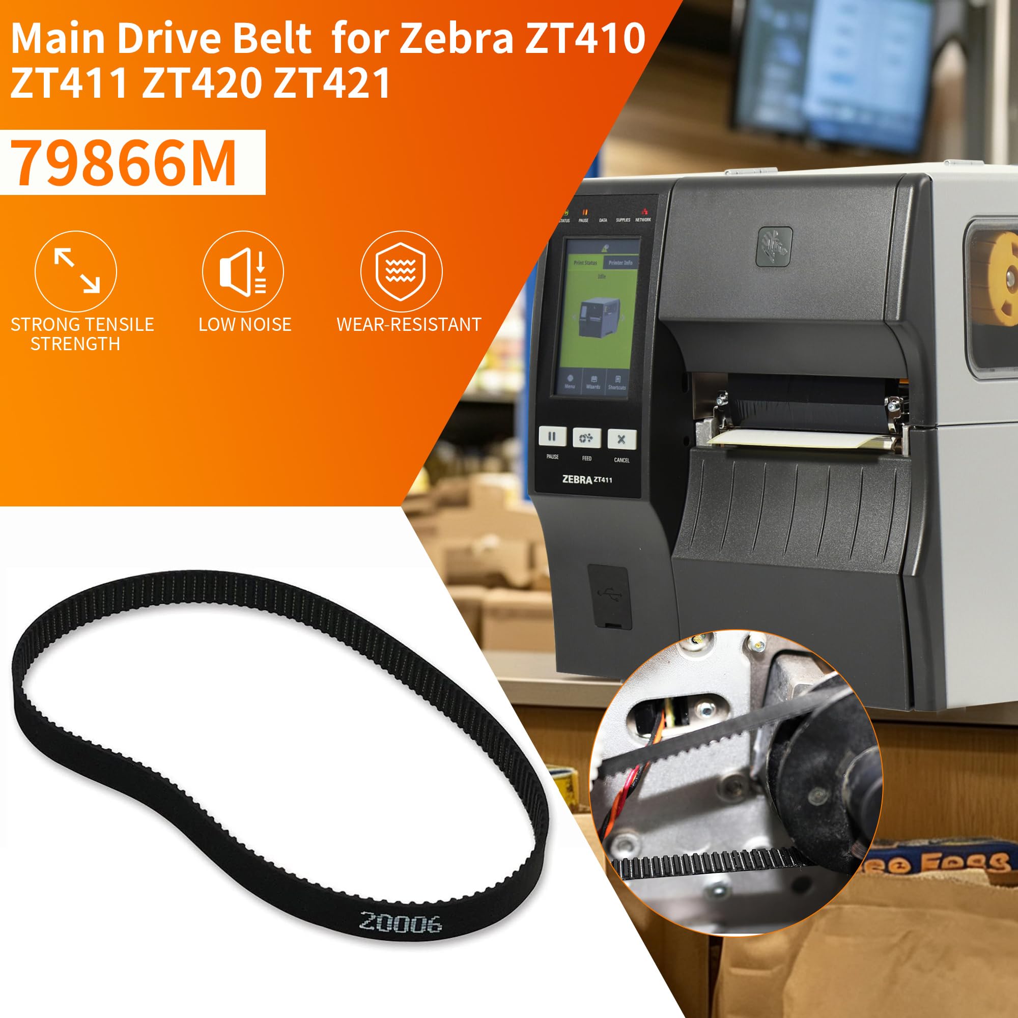 Amazon.com: 79866M Main Drive Belt for Zebra ZT410 ZT411 ZT420