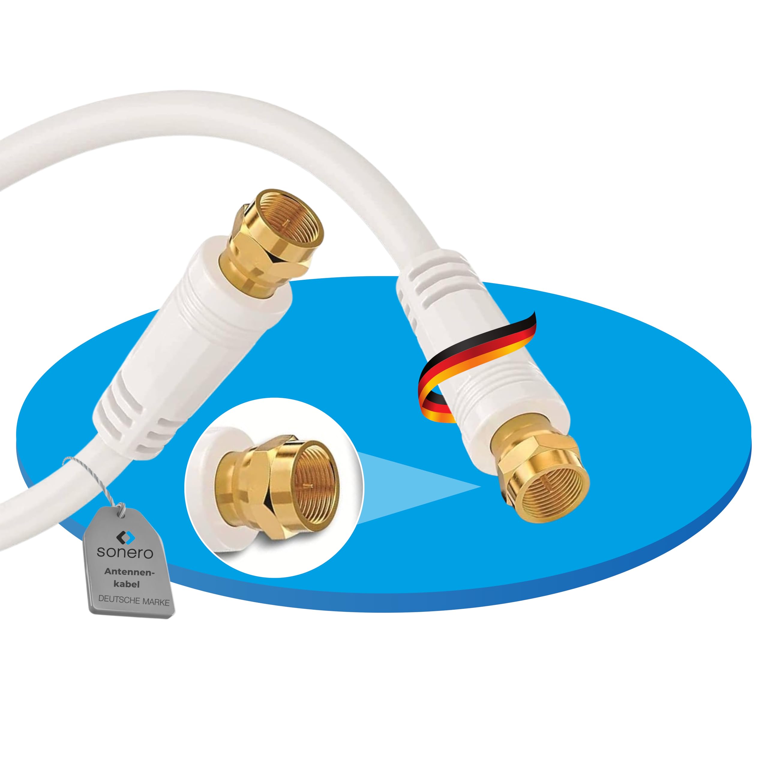 Sonero Antenna Cable SAT Cable Coaxial Cable Satellite Cable TV 3.0 m 4x Shielded for HDTV, Receiver, Internet, Satelite, DAB, Radio, White