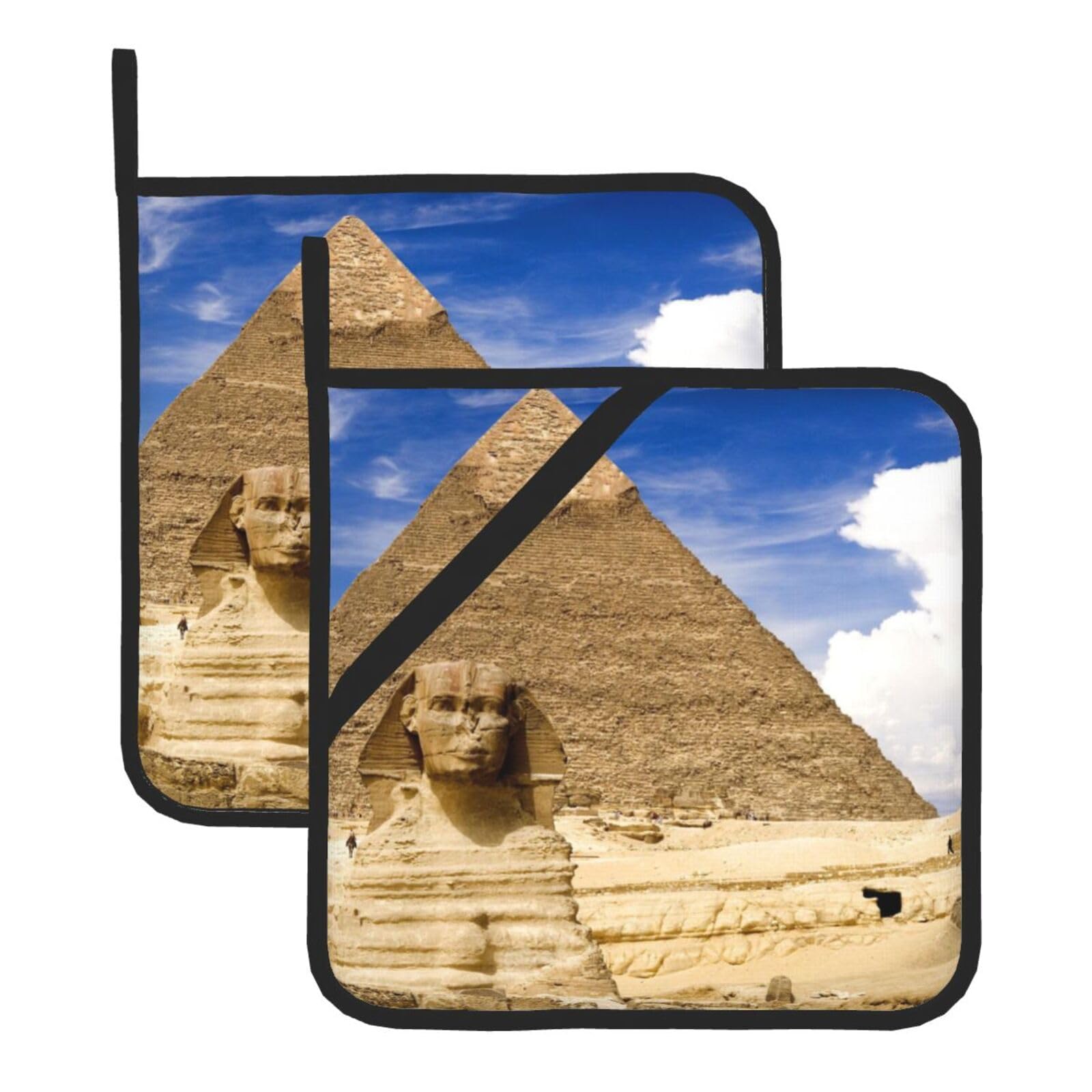 Anabprma Pyramids Of Egypt Square Pot Holders (Set Of 2), Kitchen Heat Resistant Pot Holders Sets, Oven Mitts, For Bbq Cooking Baking