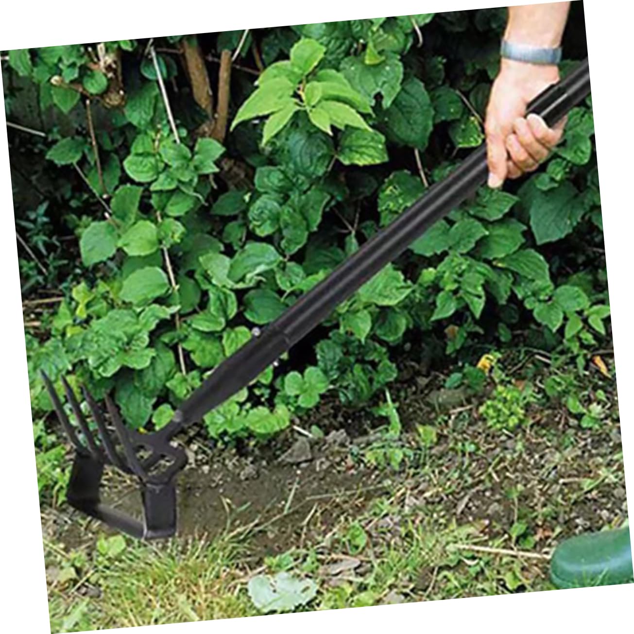 DOITOOL Azada de Estribo y Rastrillo de Jardín de Acero Inoxidable Negro, Herramienta Portátil para Hacer Zanjas y Eliminar Malas Hierbas en Jardinería Exterior