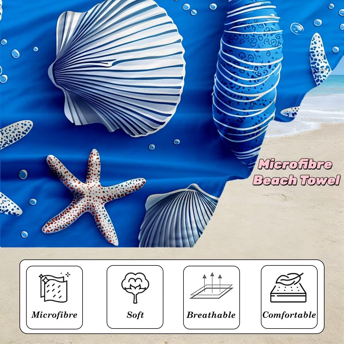 Toalla Playa 80x160 cm, Toalla Gimnasio Microfibra Secado Rapido, Juego de 2 Antiarena Toallas de Playa, Ligera Compacta Toallas Microfibra Grande para Viaje, Regalo Hombre Regalo Mujer (Azul) -4735