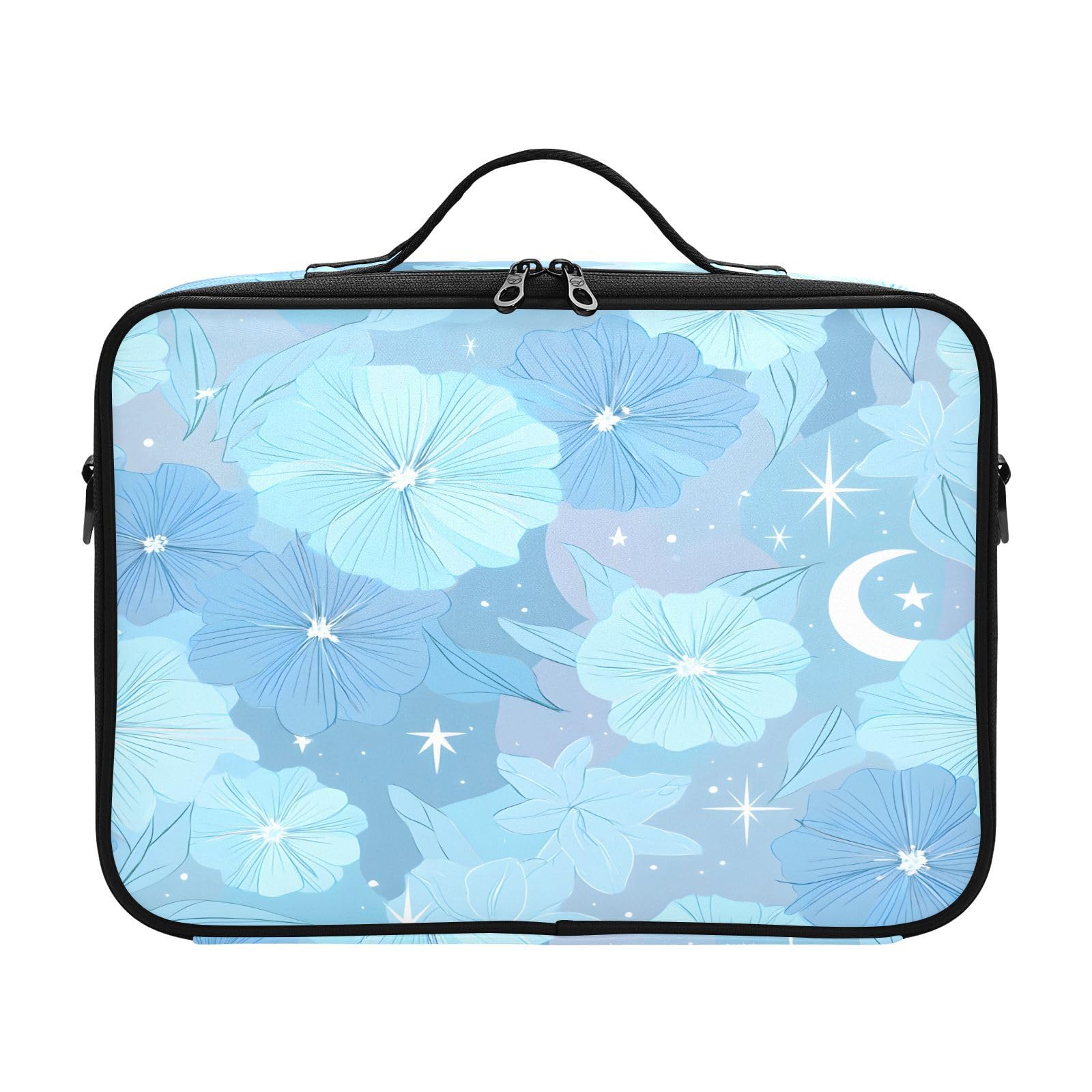 zyrtty Travel Makeup Train Case Light Blue Flowers Pattern Cosmetic Organizer Portable Storage Bag with Adjustable Dividers for Cosmetics Brushes Toiletry Jewelry Digital Accessories