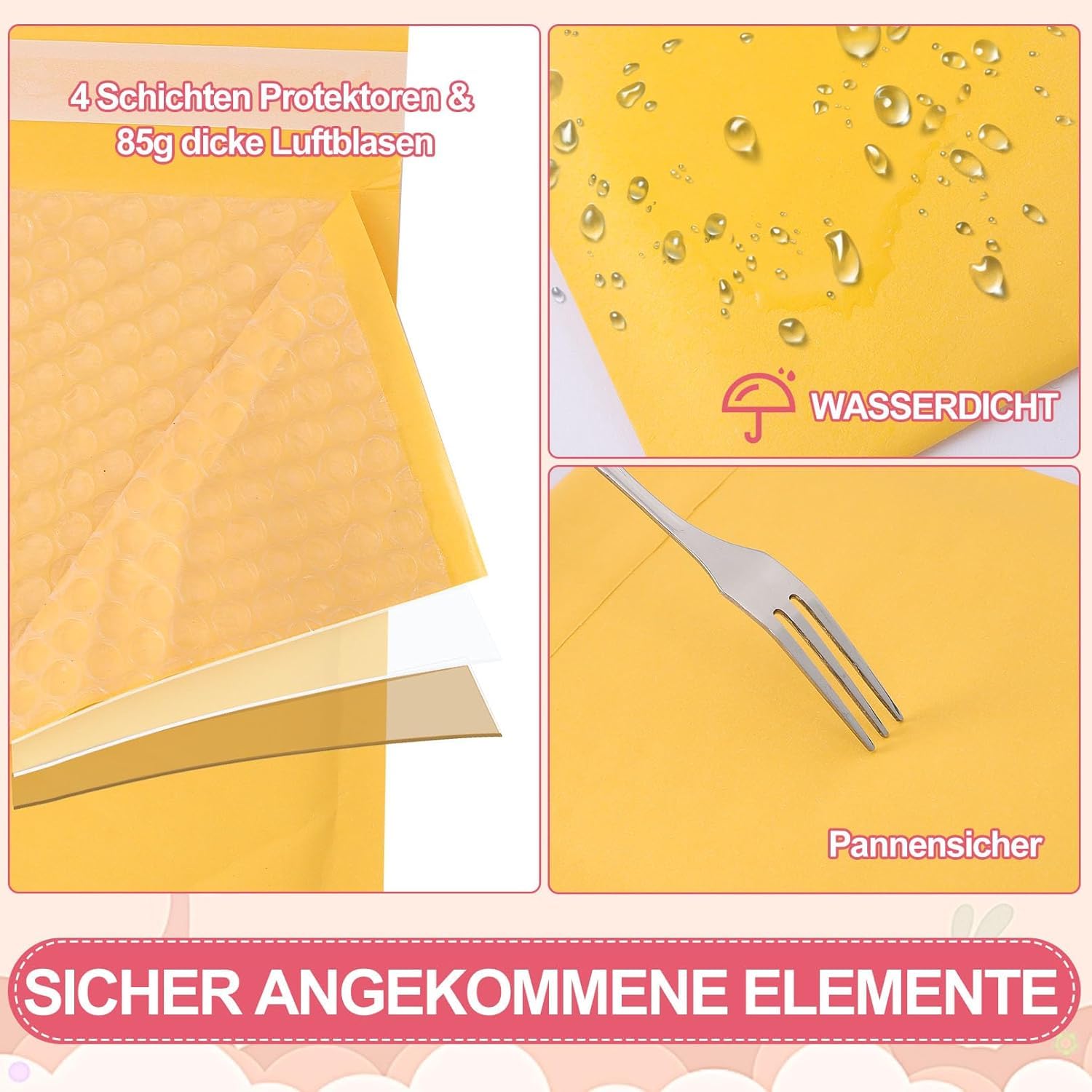 Buste a bolle in carta kraft, 15 x 25 cm, confezione da 100 pezzi, dimensioni utilizzabili 15,4 x 25,4 cm, colore giallo, autosigillanti, resistenti, buste imbottite per spedizioni, spedizioni,