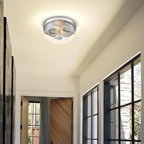 Miniatura 7 de Lámparas de techo industriales de montaje empotrado, 2 luces con vidrio sembrado, iluminación de techo para interiores y exteriores, para porche,