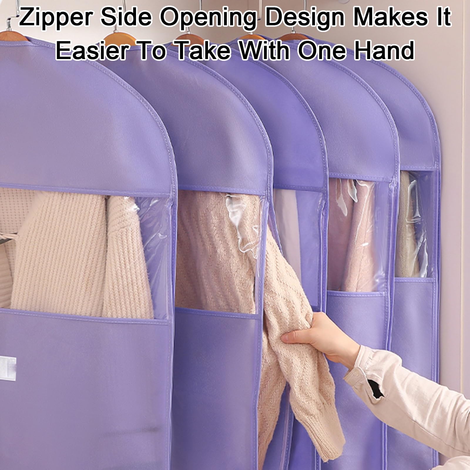 Paquete de 10 Fundas Ropa de Tela no Tejida, Funda Traje con Ventana Transparente y Cremallera para Vestidos, Abrigos y Uniformes(60x110cm/24x43in)