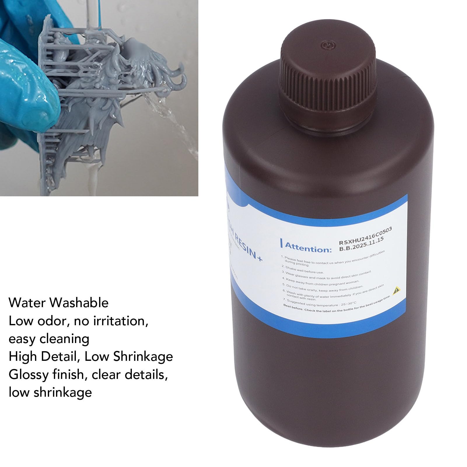 Hyuduo Resina per Stampa 3D Resina Colata per Stampanti LCD DLP SLA 1000 G Grigio Da 365 Nm a 405 Nm Fotopolimerica Ad Alta Precisione Stampa Rapida per Fusione di Gioielli e Parti Metalliche