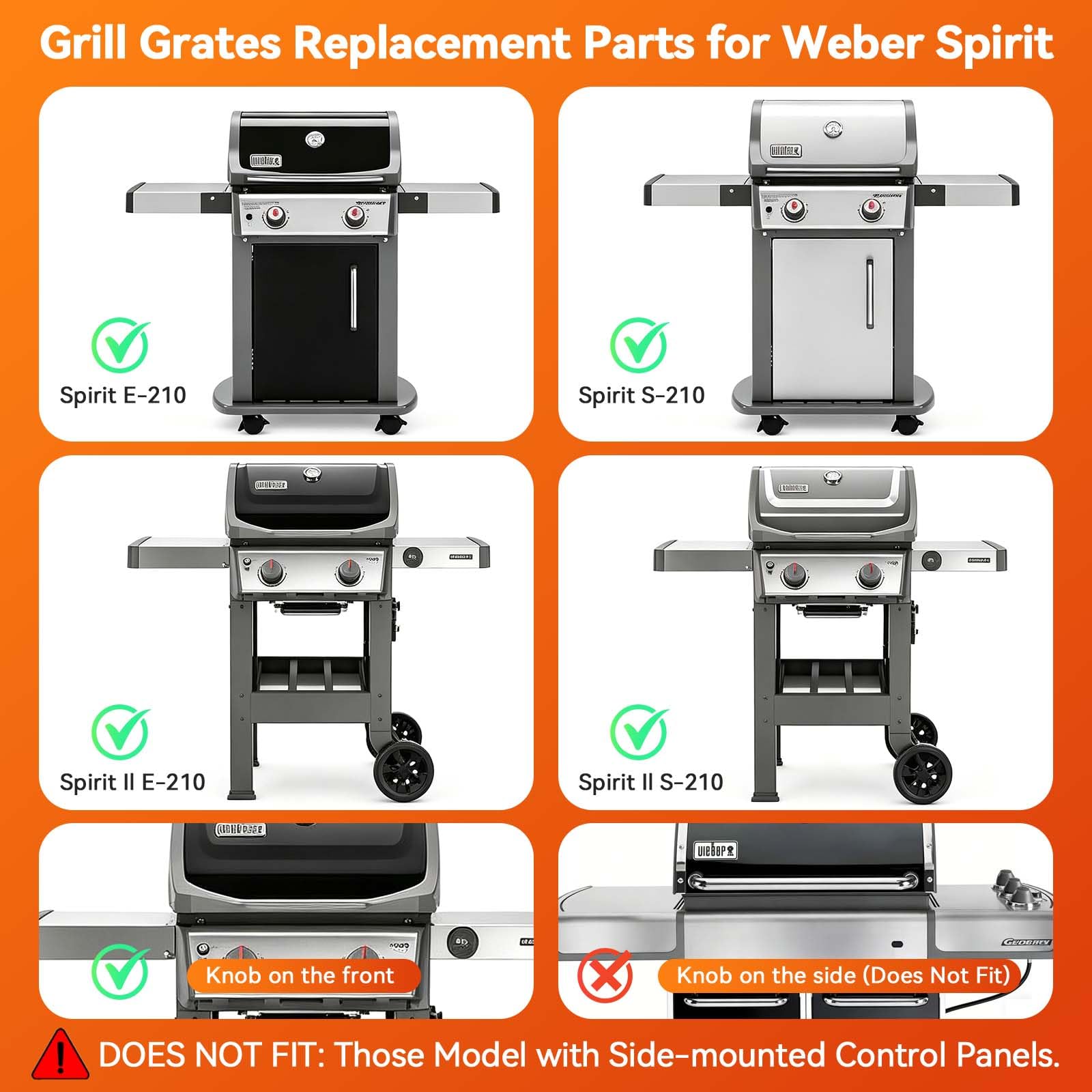 Grillrost spirit 210, 44,5cm Gusseisen Grillrost für Weber Spirit I II 200 zubehör E210 E220 S210 S220 Gasgrills (mit vorderen Bedienknöpfen), Gussrost ersatzteile Für Weber Spirit E-210, E-220, 7637