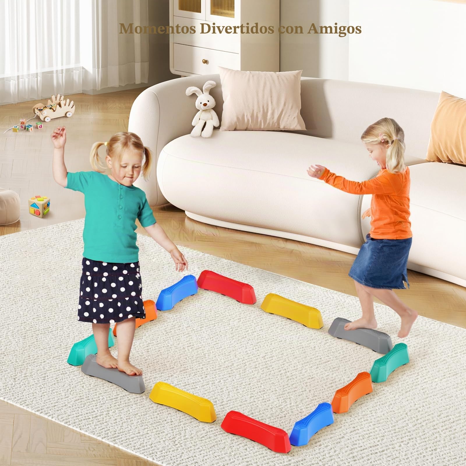 Trampolines para Niños,12 Piezas Antideslizantes Barra de Equilibrio para Niños, Equipo de Fitness para Niño Promueve el Equilibrio Habilidades de Coordinación Carreras de Obstáculos