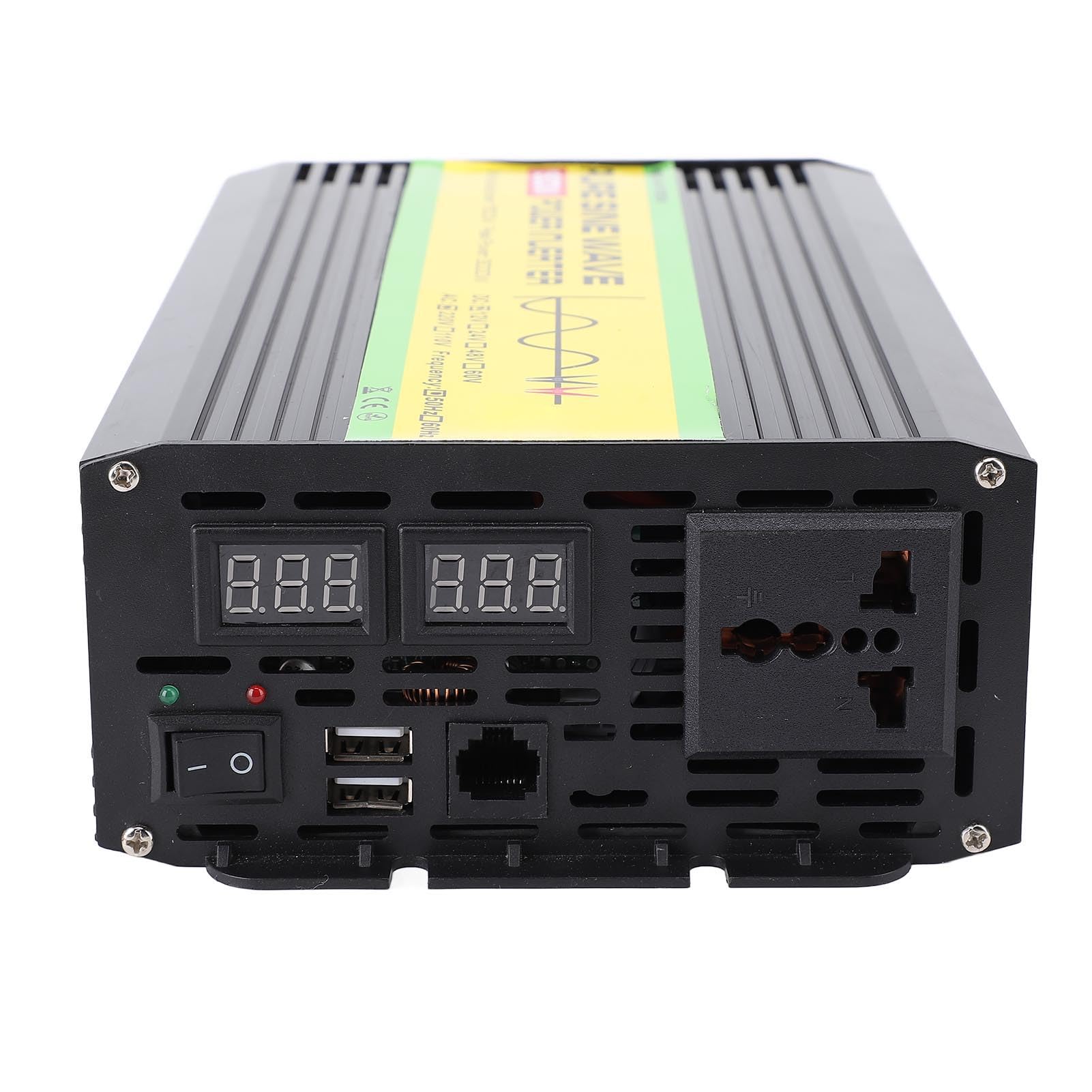 Ausla Falownik Sinusoidalny o Mocy 1500 W, Falownik Solarny ABS 12 V DC z Wyświetlaczem LCD, Moc Szczytowa 3000 W, 2 Porty USB i Gniazdo Uniwersalne, do Stosowania W Podróży Samochodem Rezerwowe