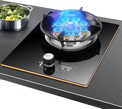 Tempered Glass Gas Countertop Stove, Drop-in Gas Cooktop 1 Burner, Gas Stove Top for Home Kitchen Apartments Outdoor, Easy to Clean