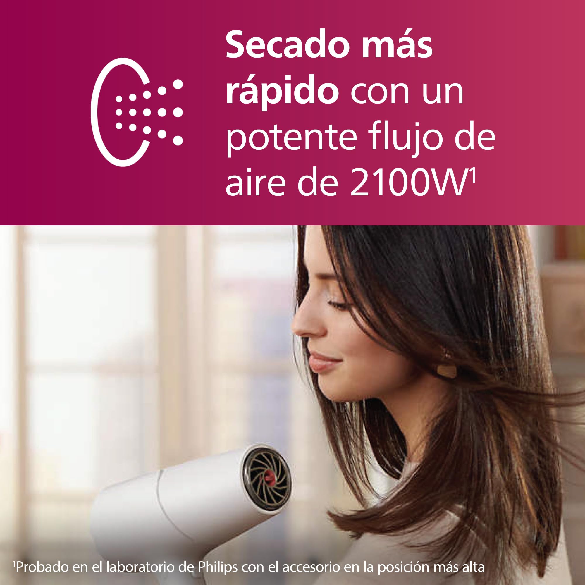 Philips Secador de Pelo Serie 5000, 2100w, con Tecnología ThermoShield, Boquilla UltraEstrecha, Boquilla Estrecha y Disfusor, BHD500/20, Blaco Satinado