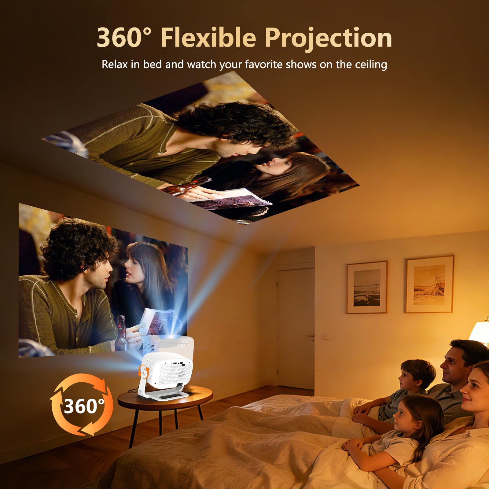 Proiettore Smart 4K, messa a fuoco automatica e Keystone, Azeyou 600 ANSI Full HD 1080P proiettore per camera da letto, Home Cinema WiFi 6 Bluetooth