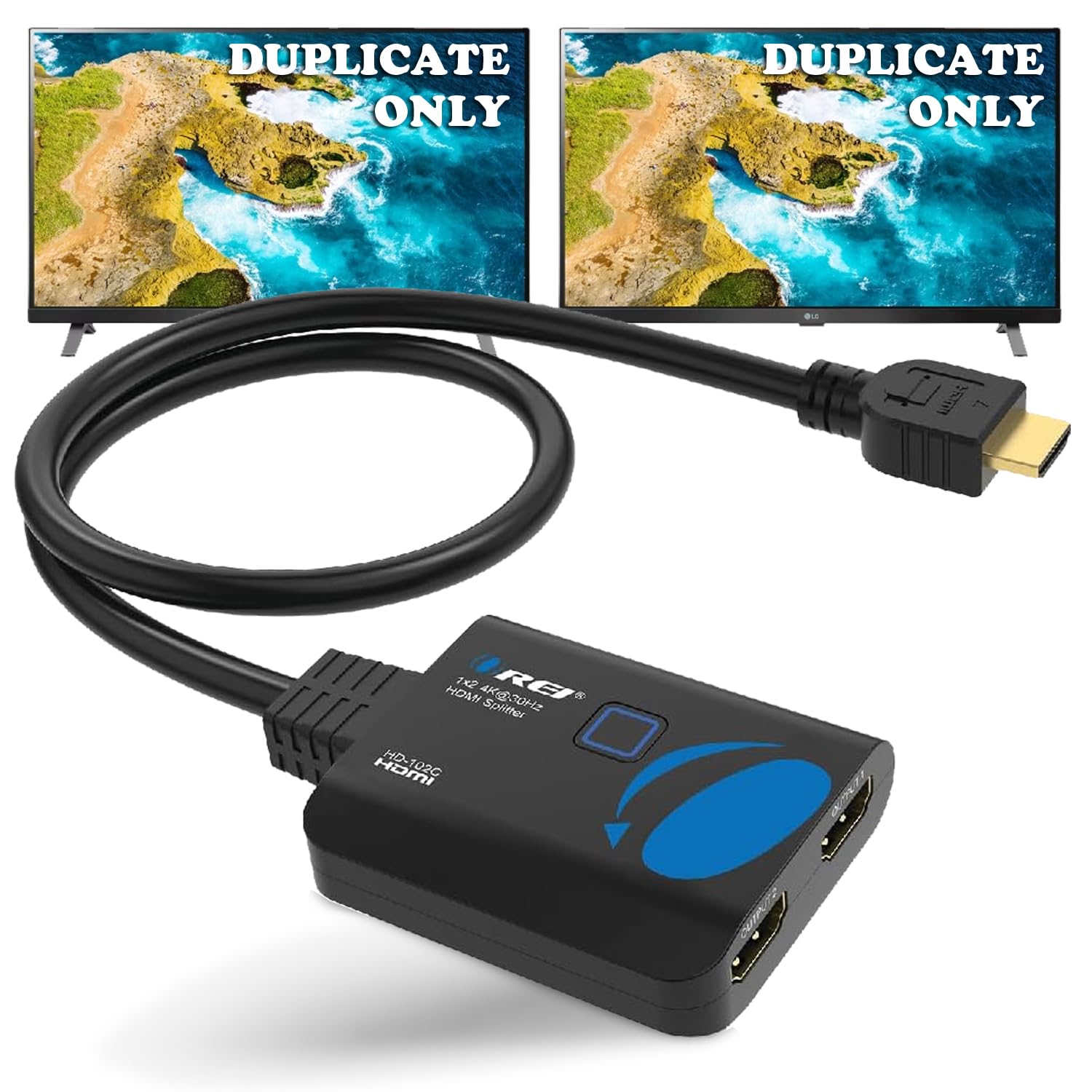 OREI 4K HDMI Splitter 1 in 2 Out - 1X2 HDMI Splitter for Dual Monitors Ultra HD 4K@30Hz with [ 2ft HDMI Cable ], 3D & 1080P Support for Xbox, PS4, Blu-ray, HDT, Will not Extend Display Screen