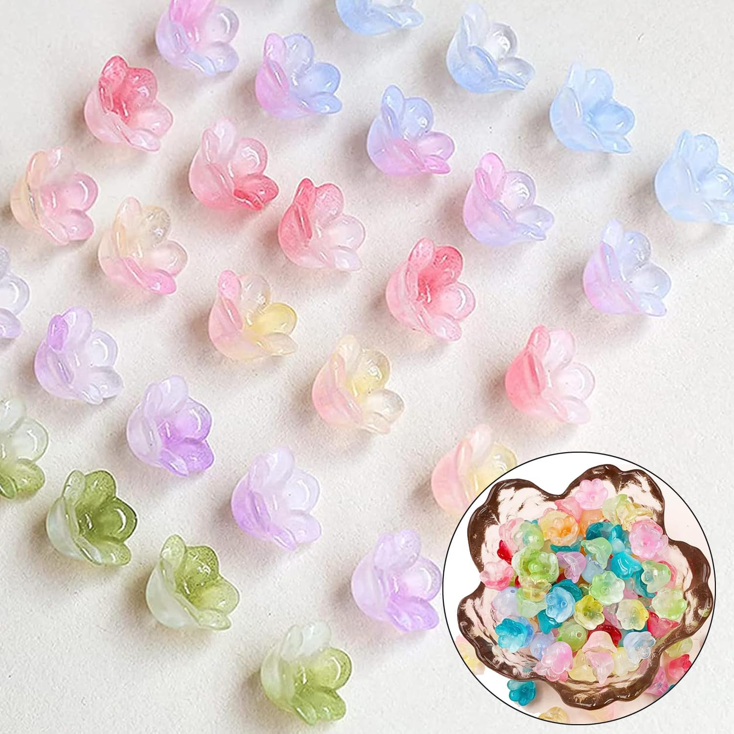 300 Pcs Glass Beads for Jewelry Making, Colorful Trumpet & Bell Flower Crystal Loose Beads, Bulk for DIY Projects - Image 6