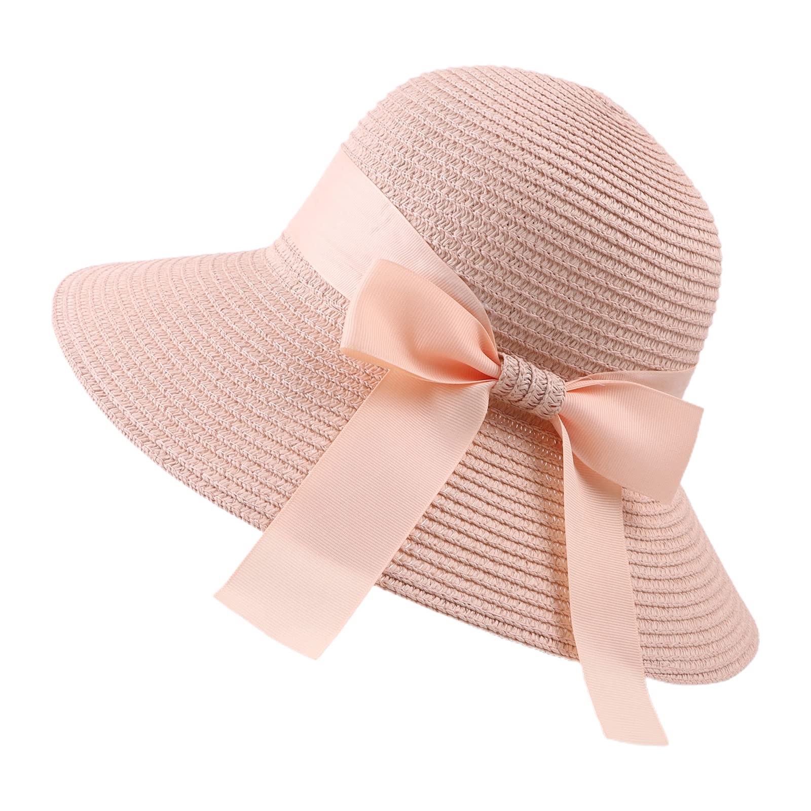 ZsedrutWomen,Little Girls Straw Sun Hat Summer Beach Cap Foldable Visor Floppy Hats Wide Brim with Bowknot