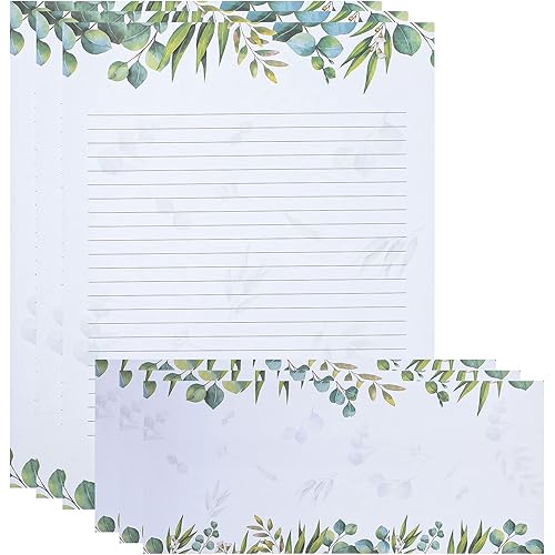 72 Pcs Leaf Theme Paper Stationery Set 36 Pcs Greenery Letterhead Paper with 36 Pcs Matching Envelope Leaves Lined Paper for Letter Elegant Letter Paper (Fresh Style,8.5 x 11 Inch, 9.5 x 4.13 Inch)