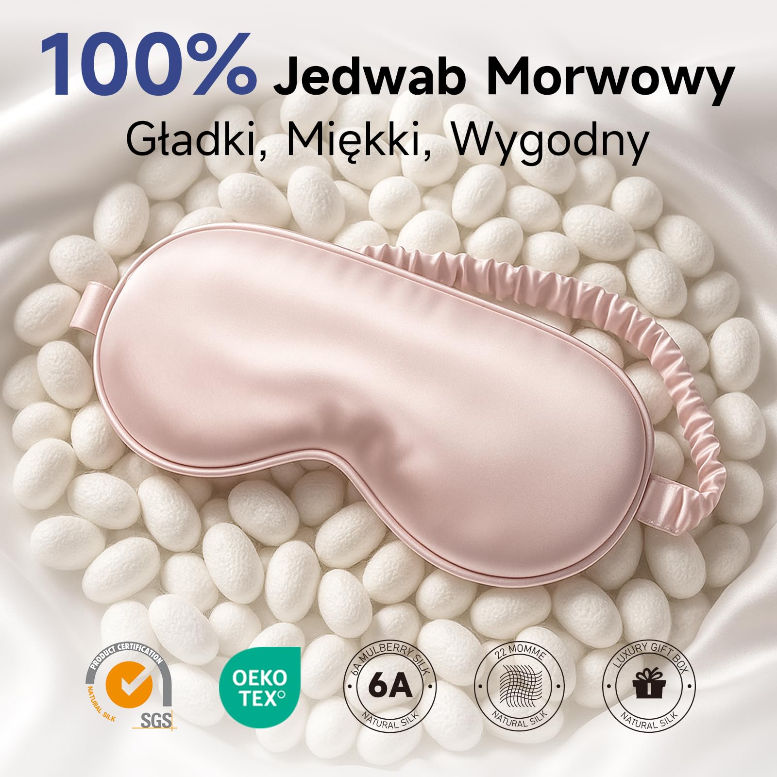 Umisleep 100% czysty jedwab maska do spania, 22 momme, 6A, miękka i gładka, oddychająca maska do spania z jedwabiu dla kobiet i mężczyzn, lepsze uszczelnienie światła, z etui podróżnym, regulowana