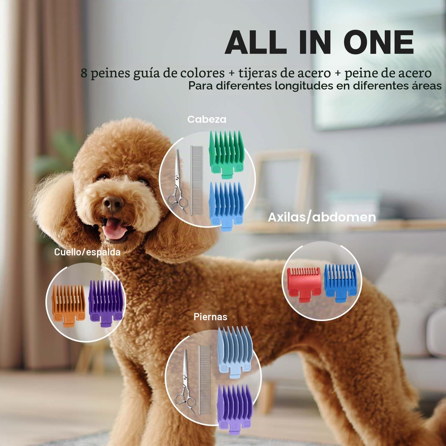 Maquina Cortar Pelo Perros, Cortapelos para Perros con Cuchillas de Cerámica, Inalámbrico Máquina de Cortar Pelo Perro, Apta para Largo y Pelo Grueso,Plata