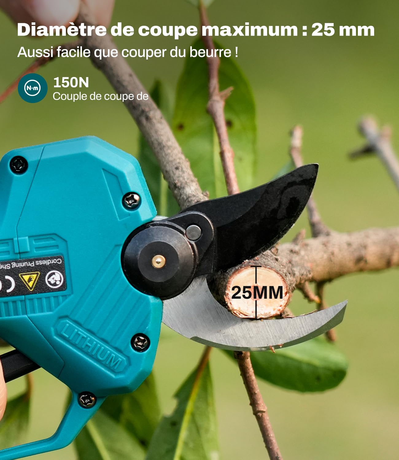 Sécateur Sans Fil 25mm,pour Makita 18V (sans batterie) | Coupe 25 mm / 15 mm, Moteur sans balais 150N. Sécurité 2 étapes + verrouillage auto 30s, Lame de rechange incluse