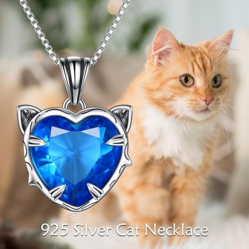 Miniatura 5 de Collar de gato de plata de ley con colgante de gato con perlas de cuarzo rosa, regalos para mujeres amantes de los gatos