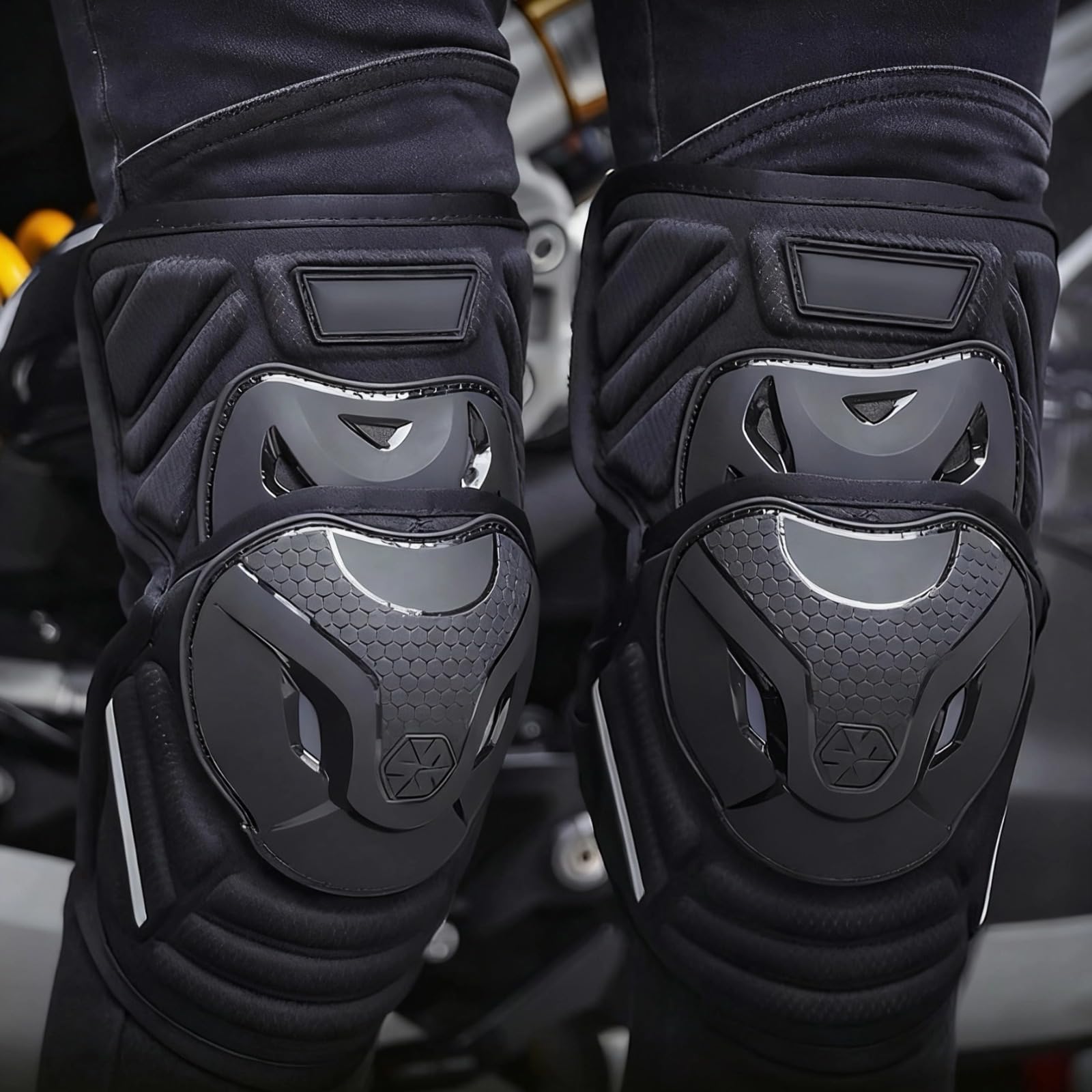 Set di ginocchiere e gomitiere per moto, protezione CE livello 1, protezioni regolabili in TPU per equitazione, nero, taglia L