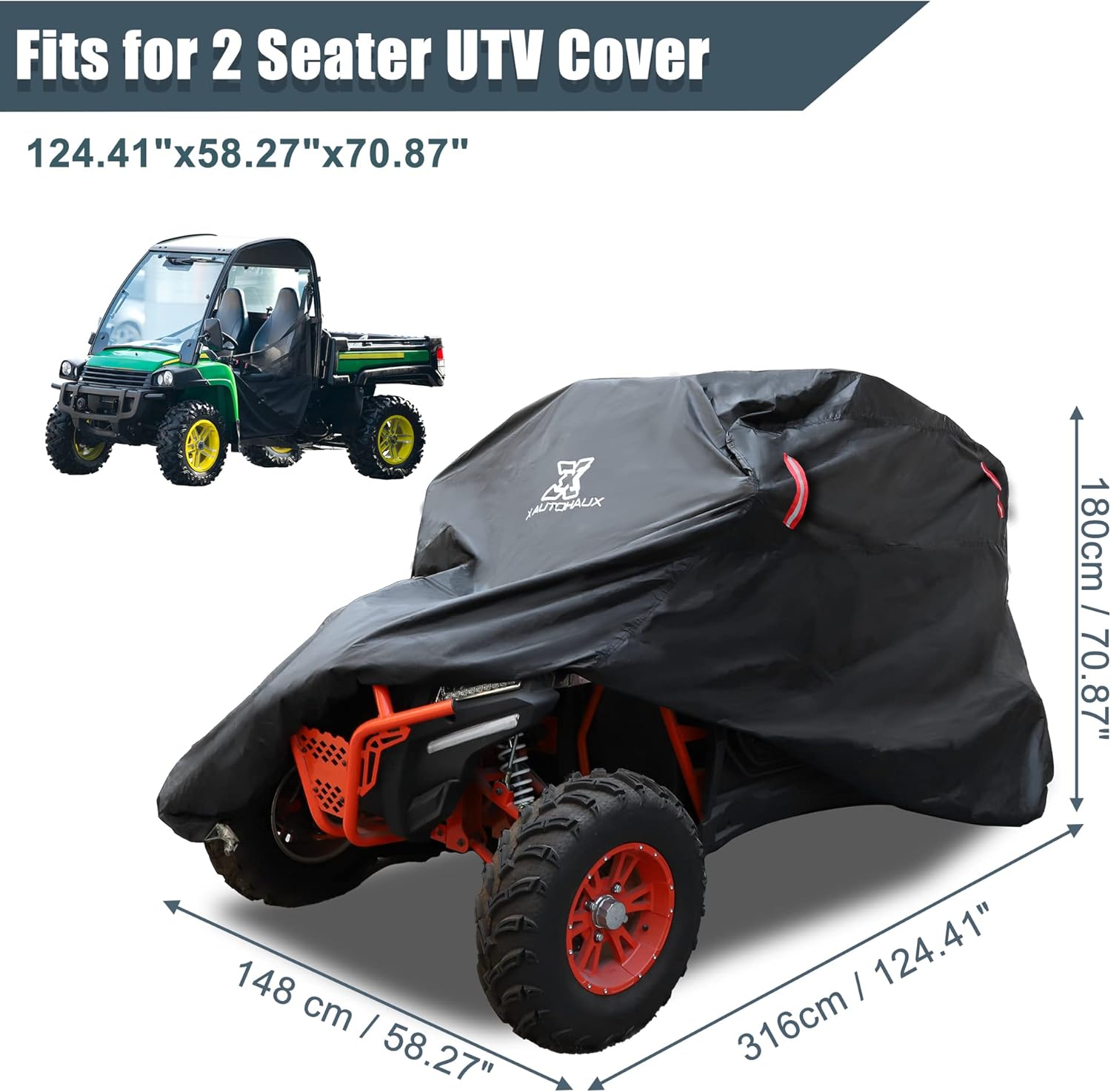X AUTOHAUX UTV Cover Waterproof Storage Cover Sun Rain Shade Protection Full Covers for Polaris RZR 570 800 900 S 1000 XP 900 XP 1000 Trail 2 Seater 4 Wheeler Black