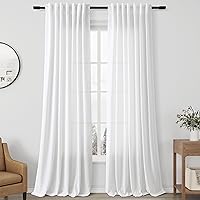 Vista 34 de Paneles de cortina de lino con pestaña trasera, de 84 pulgadas de largo, cortinas plisadas semitraslúcidas, mezcla de lino sintético, estilo rústico