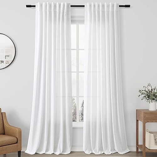 Cortinas de lino natural semitransparentes de 102 pulgadas de largo con pestaña trasera, elegantes cortinas filtrantes de luz para sala de estar, Cortinas de lino natural semitransparentes de 102 pulgadas de largo con pestaña trasera, elegantes cortinas filtrantes de luz para sala de estar,