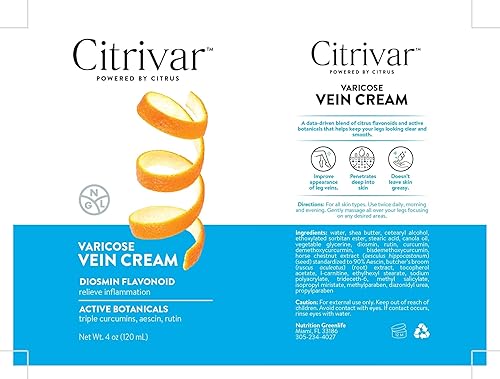 Miniatura 7 de NGL Citrivar Crema para Piernas - Tonificador calmante de menta con diosmina, escoba de carnicero, asescina, rutina, curcumina - 4.1 fl oz