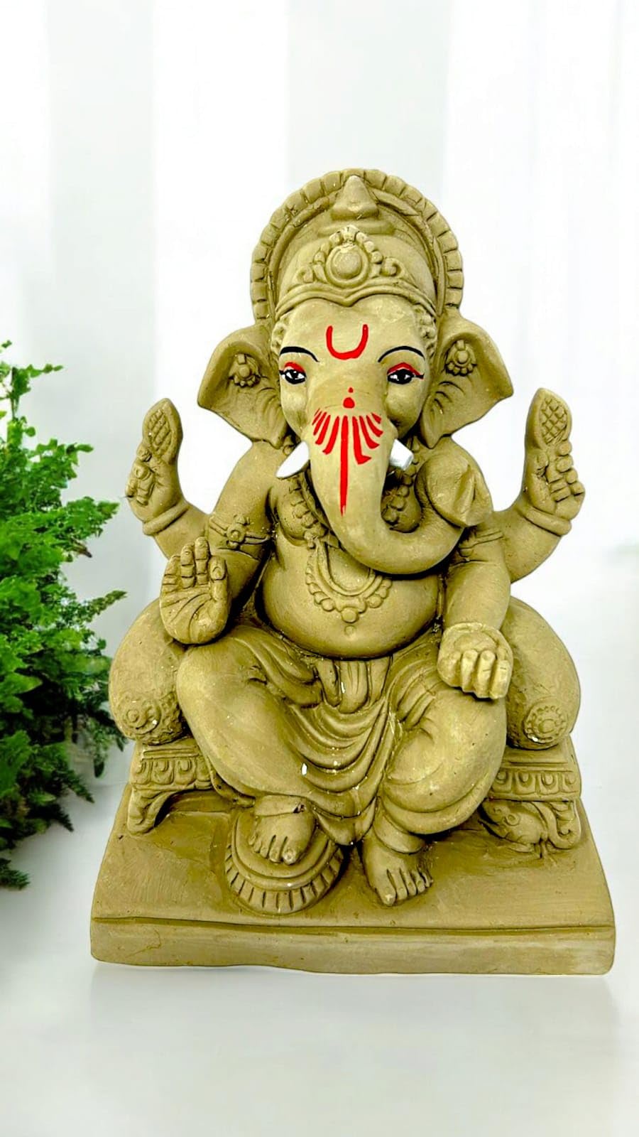 Suninow 100% Eco Friendly Clay Ganesh Idol for Ganesh Chaturthi 7.4 Inch | Water Soluble | Ganesh Chaturthi Idol | Clay Ganesha Idol, Multicolor (gi21) 2