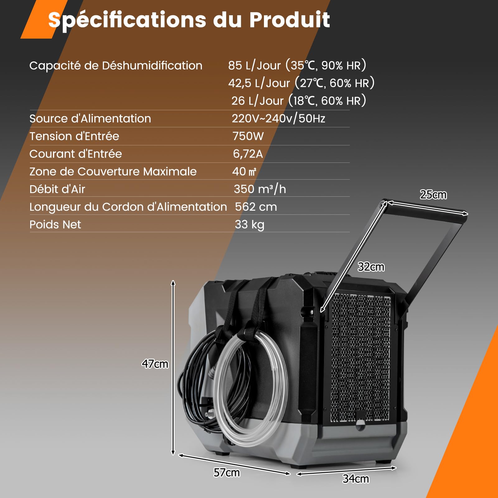 GOPLUS Déshumidificateur d'air 85 L/jour, 350m³/h, Déshumidificateur Professionnel avec Dégivrage Automatique, Minuterie 24H, Tuyau de drainage & Pompe, pour Commerciale ou Industrielle (Noir)